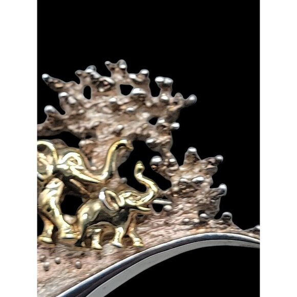 Gold elephant brooch 925 - Gem Sterling Silver & 10k Elephant Brooch Yellow Gold Elephants Trunks Up 925 Scene